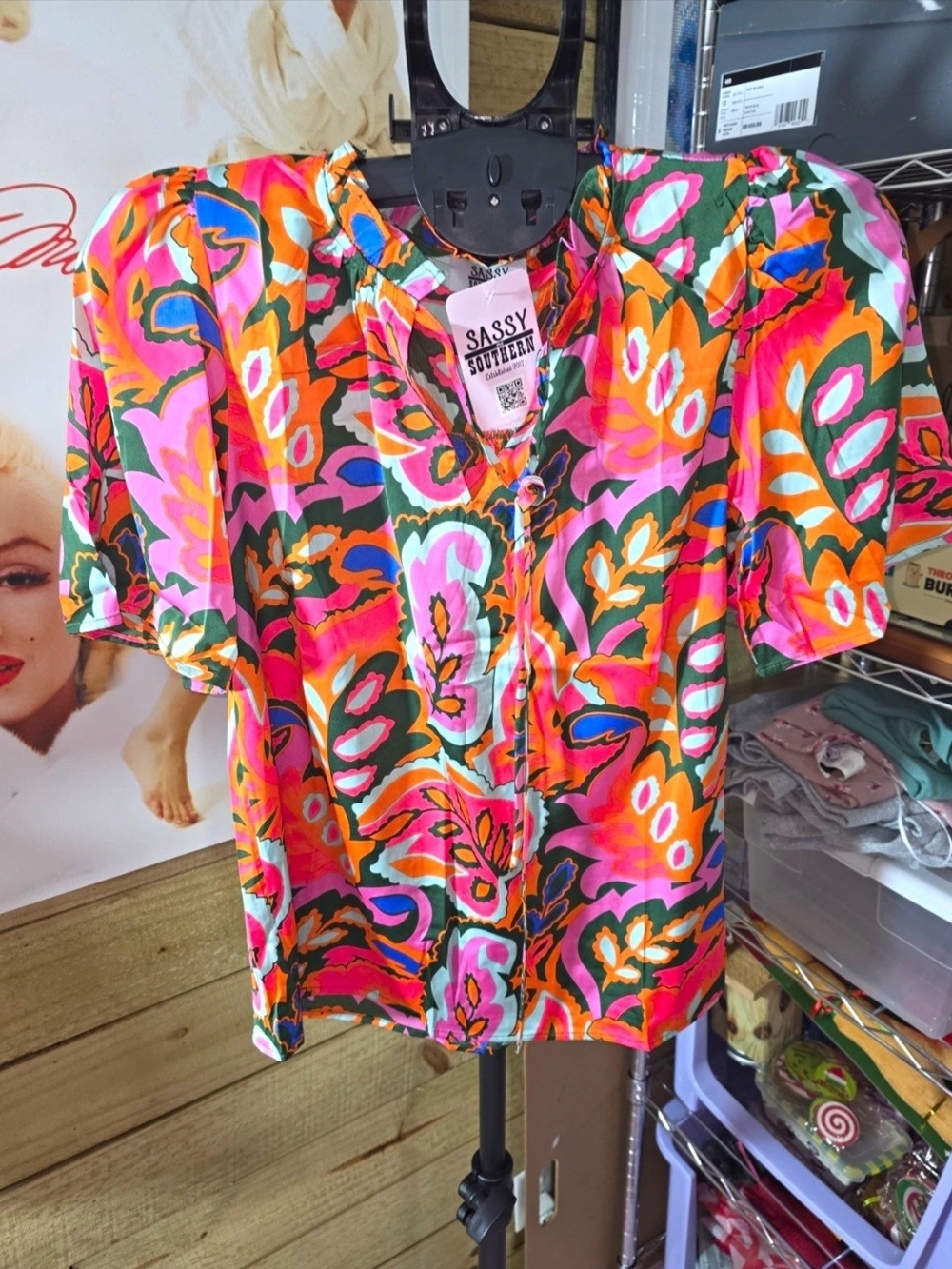 Pink & Orange Floral Ruffle-Sleeve Blouse